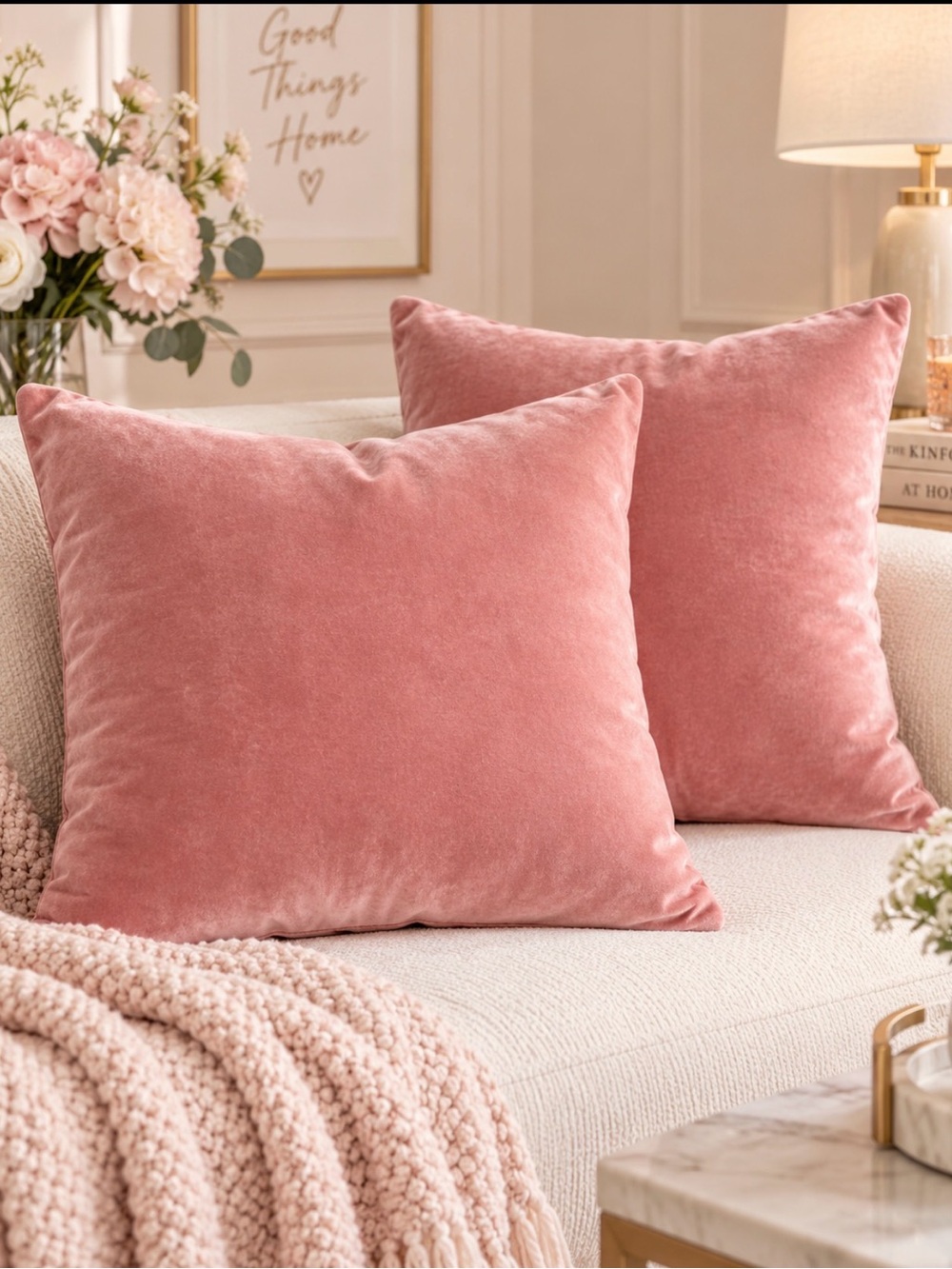 Set of 2 Pink Velvet Throw Pillow Covers Soft Decorative Cushion Shams